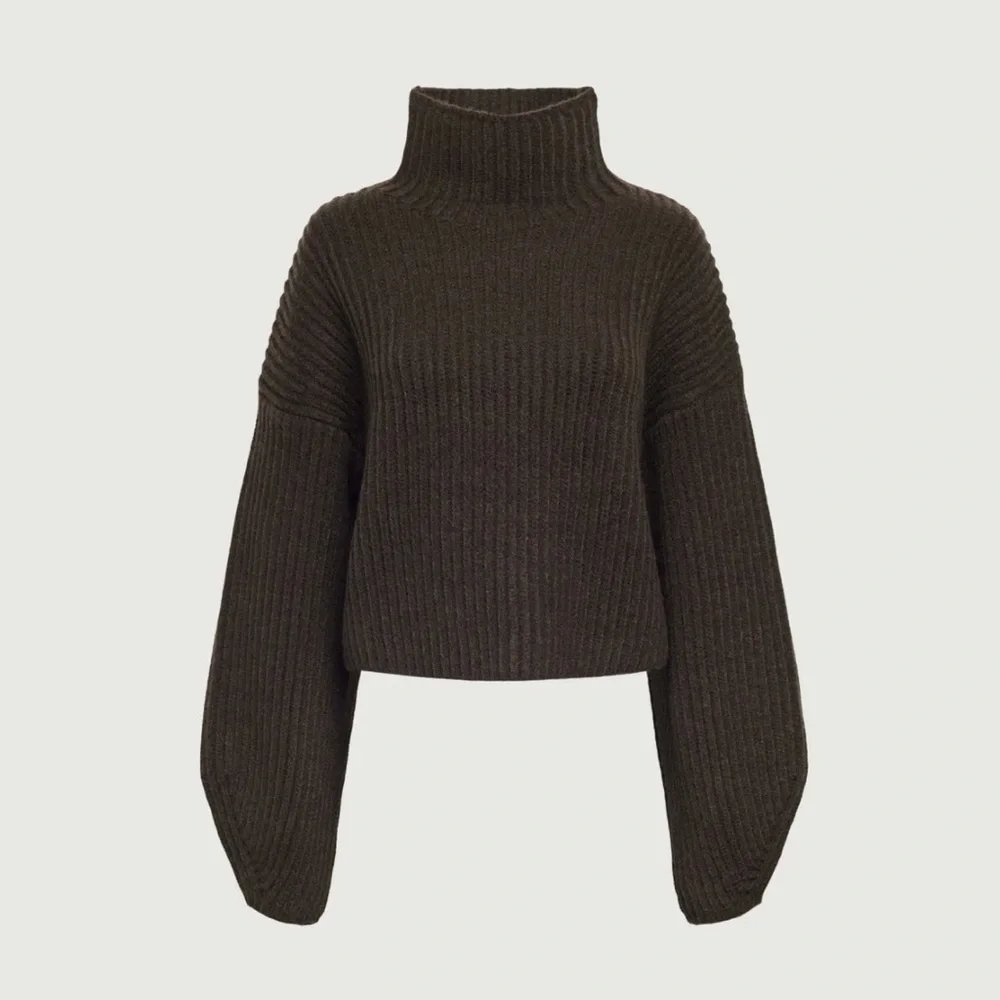 OAK + FORT Ribbed Mockneck Sweater in Chocolate Brown Size Extra Small - Picture 3 of 8